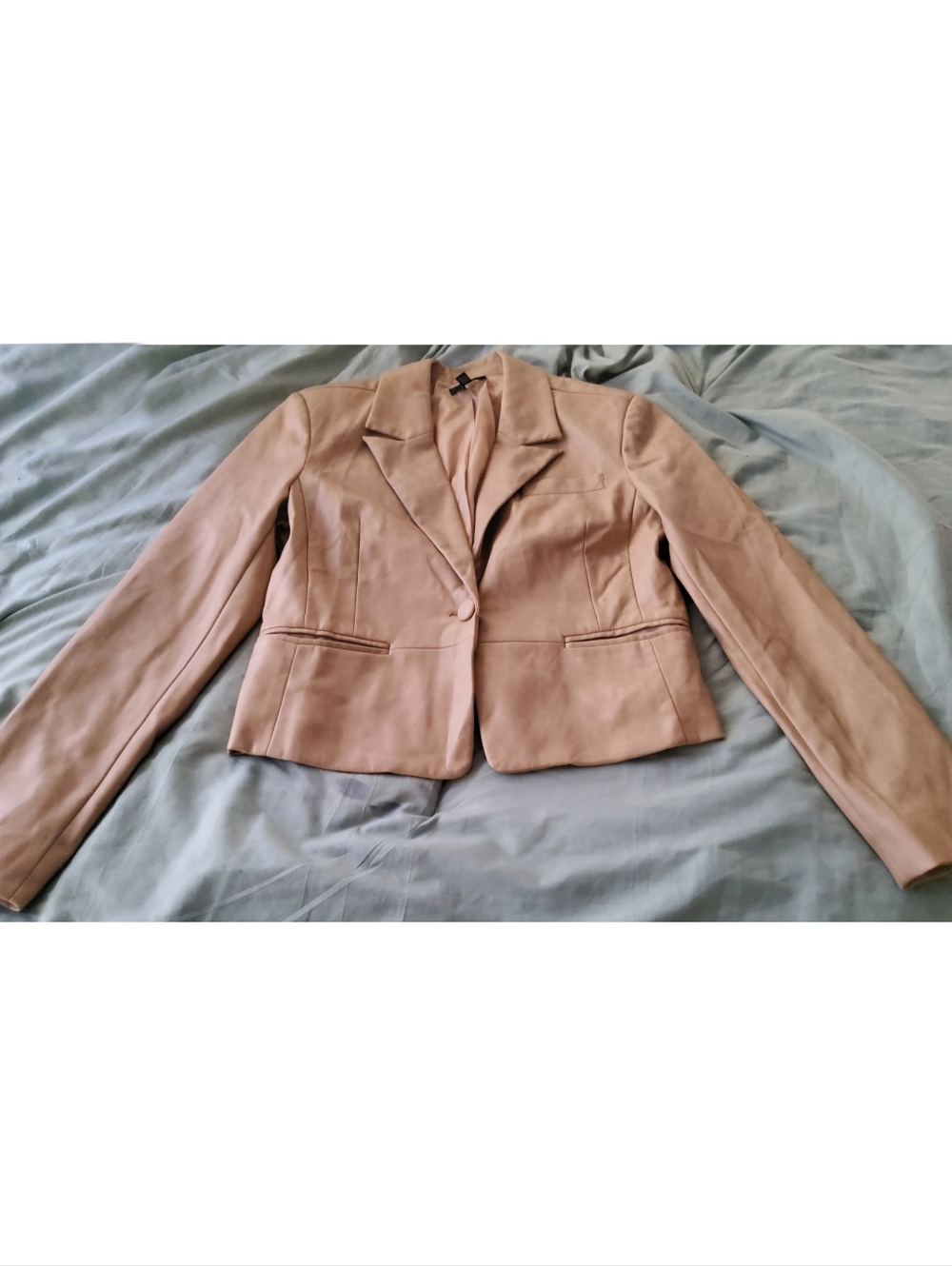 Aqua Blush Vegan Leather Cropped Blazer Jacket, Sz M